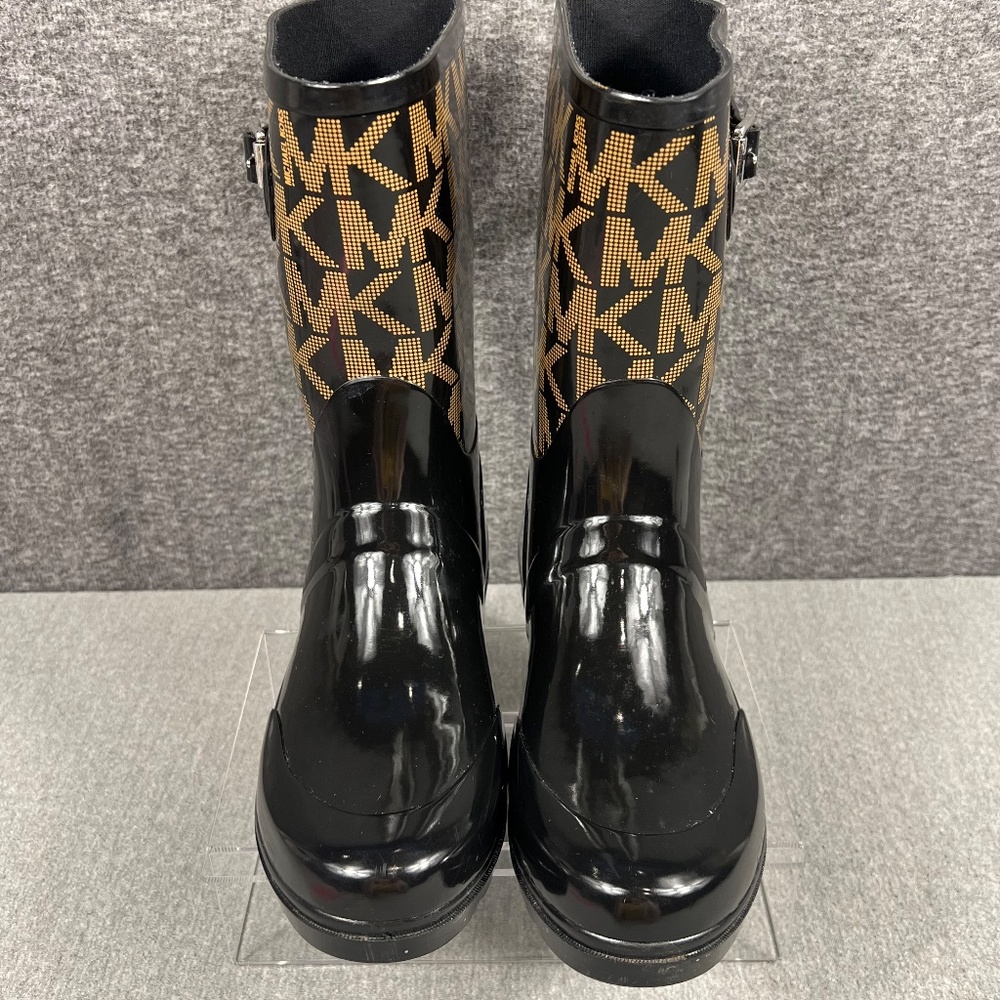 Michael Kors Logo Mid Calf Rain Boots Sz 7 Buckle Lugged Outdoors Streetwear - Picture 7 of 11
